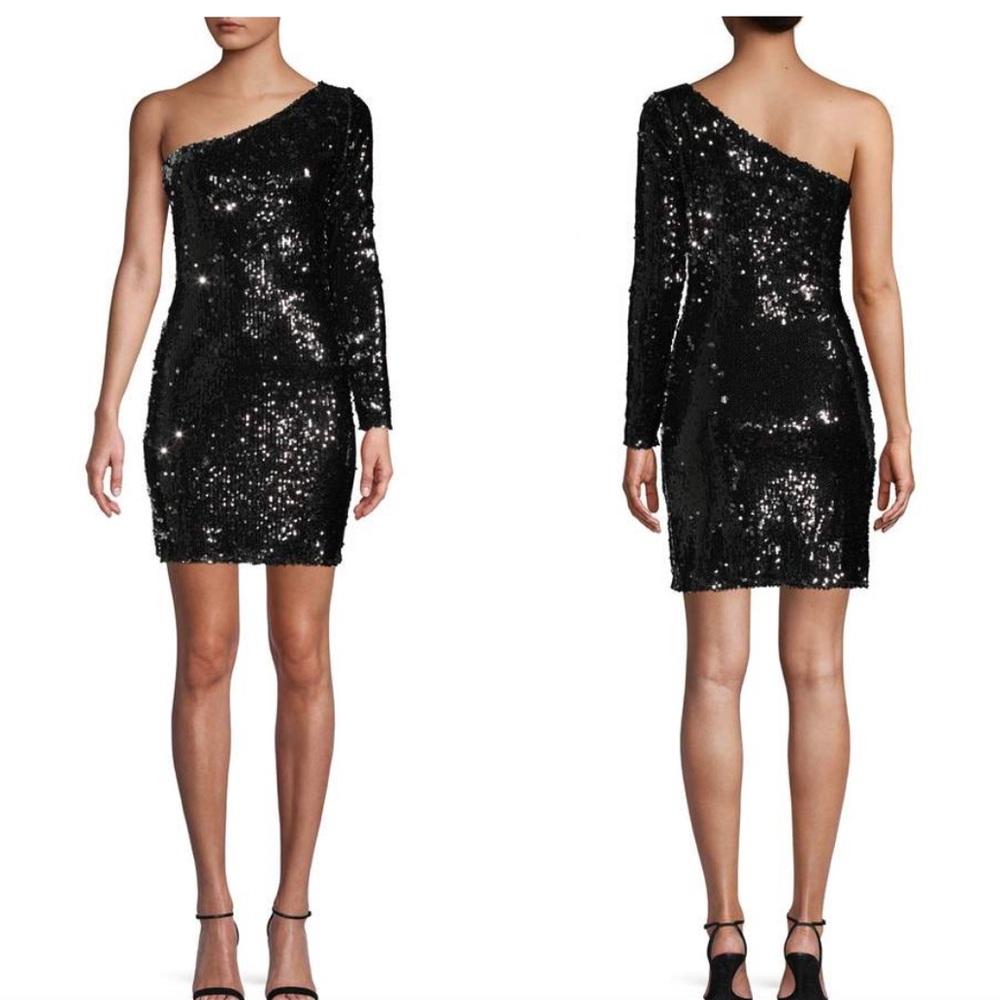 Black Sequin One-Shoulder Dress